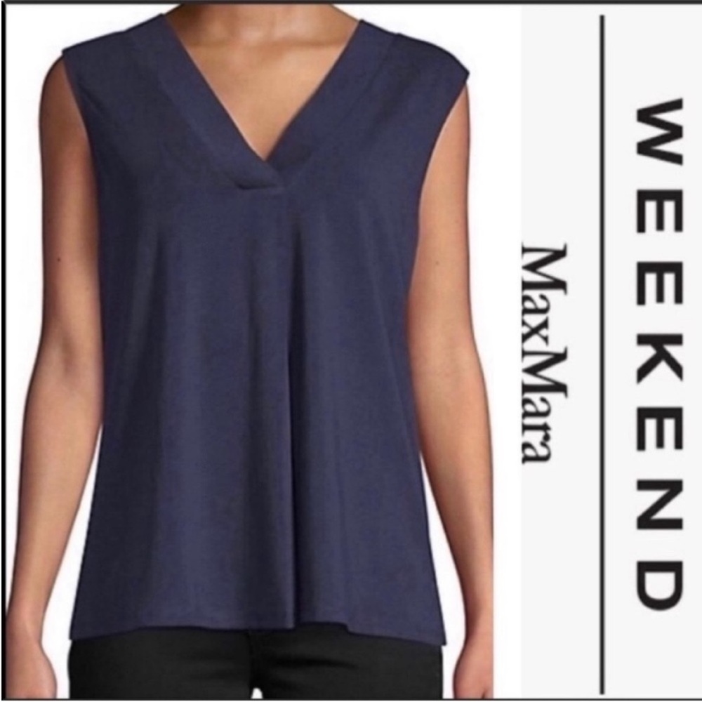 NWT WEEKEND MAX MARA V-Neck Sleeveless Top - Navy
